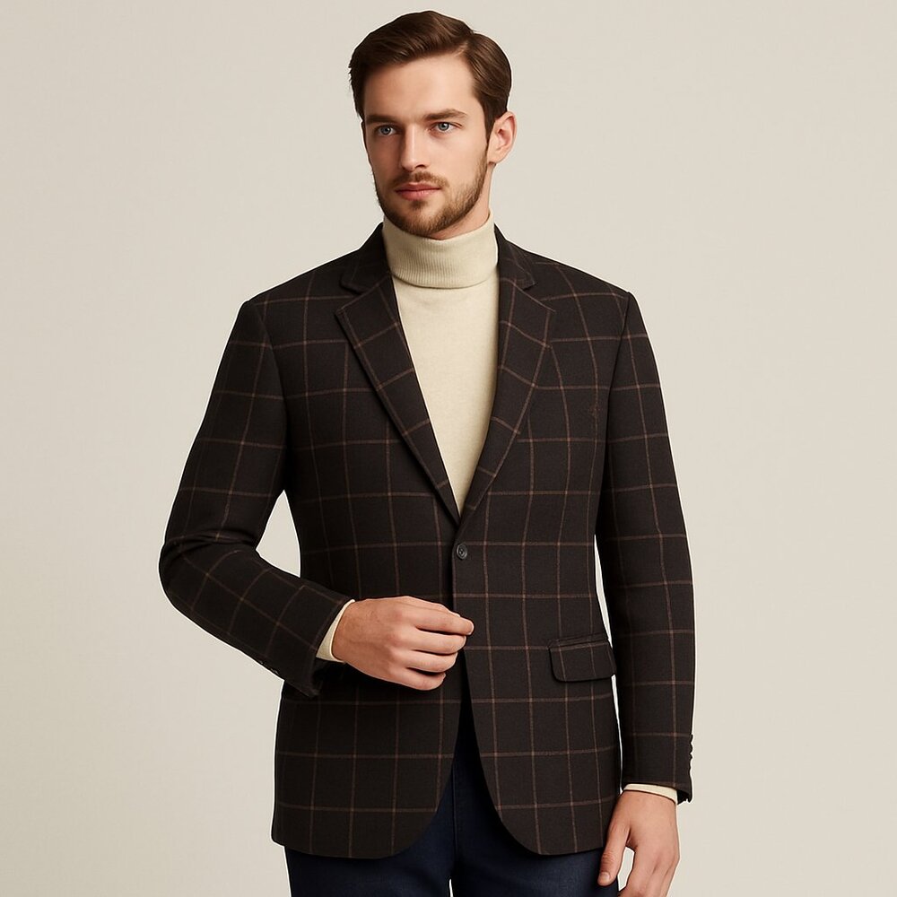 Polo by Ralph Lauren 100% Cashmere Brown Windowpane Blazer – Size 42R